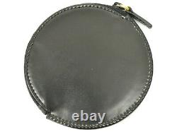 GUCCI Leather Round Coin Purse Case Pouch Zip Around Black Gold Unisex Italy