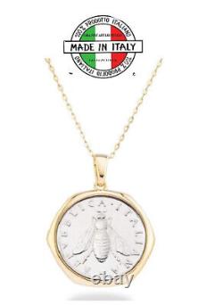 Genuine 2 Lira Bee Coin Medallion Italian 18K Gold over 925 Sterling Silver 18in