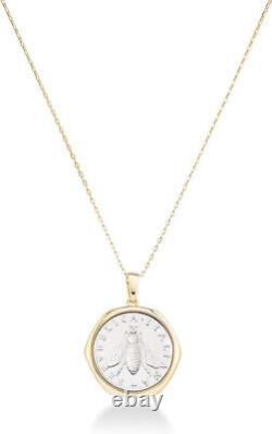 Genuine 2 Lira Bee Coin Medallion Italian 18K Gold over 925 Sterling Silver 18in