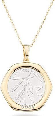 Genuine 2 Lira Bee Coin Medallion Italian 18K Gold over 925 Sterling Silver 18in