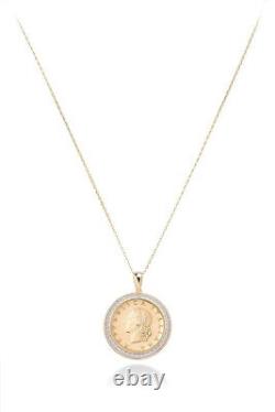 Genuine Italian 20 Lira Coin 18K Gold over 925 Sterling Silver Diamond Accent