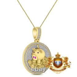 Genuine Moissanite Lucky Piggy Bank Golden Dollar Coins Good Luck Charm Pendant