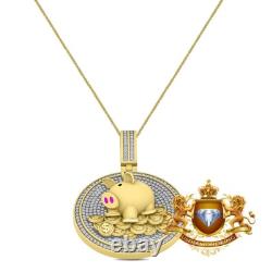 Genuine Moissanite Lucky Piggy Bank Golden Dollar Coins Good Luck Charm Pendant