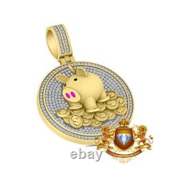 Genuine Moissanite Lucky Piggy Bank Golden Dollar Coins Good Luck Charm Pendant