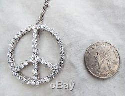 Genuine Roberto Coin 5+ctw Diamond Peace Sign 18k White Gold Pendant & Necklace