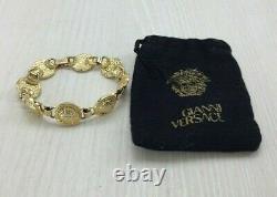 Gianni Versace Bracelet Medusa Coin Bangle Aging Gold Italy Vintage Rare 6.7in