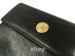 Gianni Versace Vintage'90 Gold Medusa Coin Leather Wallet Trifold Purse Italy
