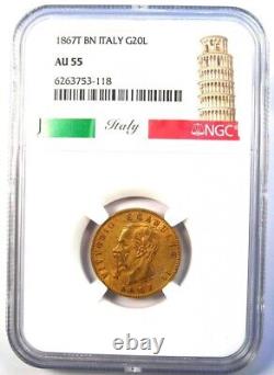 Gold 1867 Italy Vittorio Emanuele II 20 Lire Gold Coin G20L Certified NGC AU55