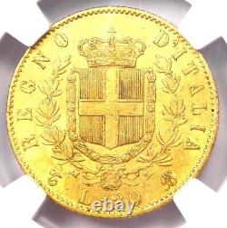 Gold 1869 Italy Vittorio Emanuele II 20 Lire Gold Coin G20L Certified NGC AU58