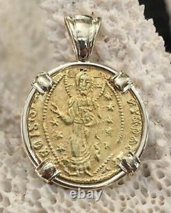 Gold 22K Coin Venice Italy Ducat 1382-1400 Christ in Stars set 14K gold Pendant