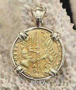 Gold 22K Coin Venice Italy Ducat 1382-1400 Christ in Stars set 14K gold Pendant