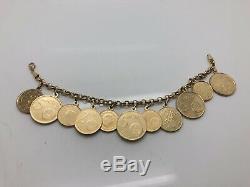 Gold Milor 14K Yellow Gold With 11 Euro Coins Charm Coin Bracelet 7 1/4
