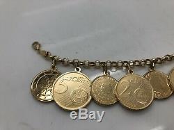 Gold Milor 14K Yellow Gold With 11 Euro Coins Charm Coin Bracelet 7 1/4