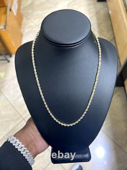 Gold Rope Chain 14K Men's Necklace Yellow Link 3MM 24 Diamond Cut Miami Cuban