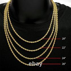Gold Rope Chain 14K Men's Necklace Yellow Link 3MM 24 Diamond Cut Miami Cuban