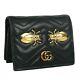 Gucci Black Wallet Gold Insect Bug Leather GG Bi-Fold Card Case Coin Zip Pouch