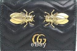 Gucci Black Wallet Gold Insect Bug Leather GG Bi-Fold Card Case Coin Zip Pouch