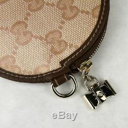 Gucci Pink Guccissima Coated Canvas Round Coin Purse withGold Bow Charm 181882