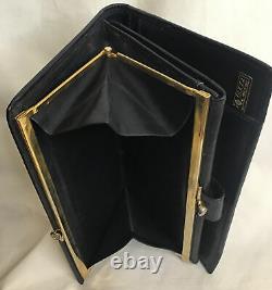 Gucci Wallet Navy Canvas And Leather Gold GG Clip Side Card slots Vintage