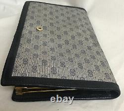 Gucci Wallet Navy Canvas And Leather Gold GG Clip Side Card slots Vintage