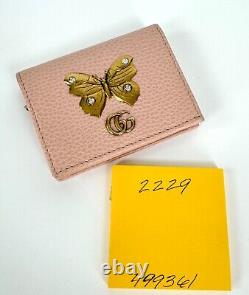 Gucci Women Auth Pale Pink Leather Butterfly Wallet Card Slots Coin Purse MINT