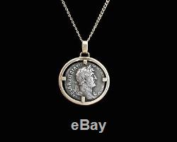 HADRIAN Ancient Roman Silver Coin Necklace 14K Gold Italy Circa 1980's