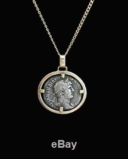 HADRIAN Ancient Roman Silver Coin Necklace 14K Gold Italy Circa 1980's