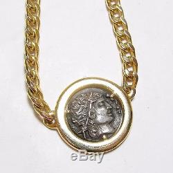 Heavy Estate $3200 Italy 14K Yellow Gold Curb Chain Holding Silver Coin
