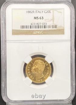 High quality appraisal 1882, Italy, Umberto I, 20 Lira gold coin/MS63