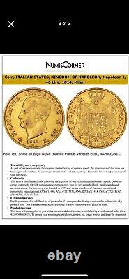 ITALIAN STATES, KINGDOM OF NAPOLEON, Napoleon I, 40 Lire, 1814 Really Nice Coin