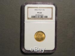 ITALY 1863 10 Lire GOLD NGC Slabbed MS-63