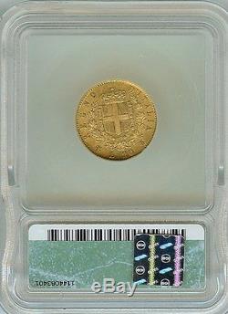 Italy 1863-tbn Gold 20 Lire Icg Au50 Km#10.1