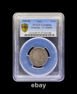 ITALY. 1906, 1 Lira, Silver PCGS aUNC Vittorio Emanuele III, Crowned Eagle
