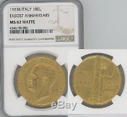 ITALY 1923.93 oz gold 100 Lire NGC MS62 MATTE