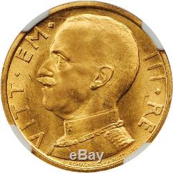 Italy 1931-r Yr. X 50 Lire Uncirculated Gold Coin, Ngc Certified Ngc Ms63