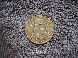 ITALY 20 Lire 1847 P Gold Corner CARLO ALBERTO/Sardinia 6.4g. 900 AU50 VERY RARE#S