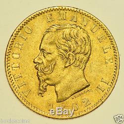 ITALY, EMANUELLE II, 20 LIRA, 1862 GOLD COIN aEF