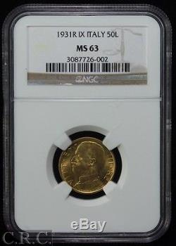 ITALY Gold 50 Lire 1931-R IX NGC MS63 KM#71 Rare