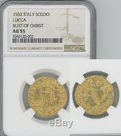 ITALY Lucca 1552 gold Scudo d'oro Bust of Christ NGC AU55