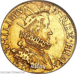Italy Milan Philip IV Of Spain Gold Quadrupla (2 Doppie) Coin 1630 Ngc Au55 3 Kn