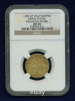 Italy Papal States 1789 Doppia Gold Coin, Almost Uncirculated Certified Ngc Au50