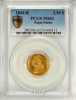 Italy Papal States 1845 2 1/2 Scudi Gold Coin Uncirculated Certified Pcgs Ms 63