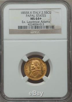 Italy Papal States 1855 2 1/2 Scudi Gold Coin Uncirculated Certified Ngc Ms64+
