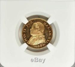 Italy Papal States 1866 20 Lire Gold Coin Choice Uncirculated Certified Ngc Ms64