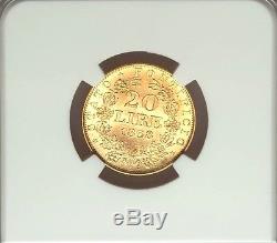 Italy Papal States 1868 20 Lire Gold Coin Choice Uncirculated Certified Ngc Ms63