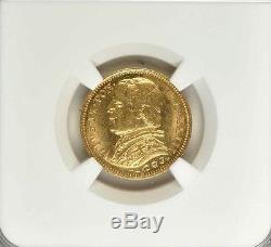 Italy Papal States 1868 20 Lire Gold Coin Choice Uncirculated Certified Ngc Ms64