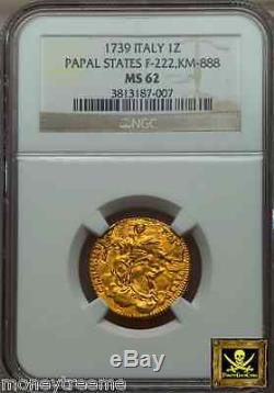 Italy Papal States Madonna Clement XII Gold Zecchino Coin 1739 Ngc Ms 62 Rome