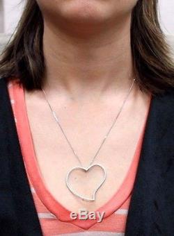Italy Roberto Coin Diamond Open Heart 18k Gold Pendant & Necklace Large