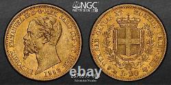 ITALY SARDINIA, GOLD 20 FRANCS 1852 ANCHOR P NGC AU53 with Traces of Luster