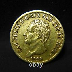 ITALY Sardinia 1828 L GOLD 20 lire CH VF